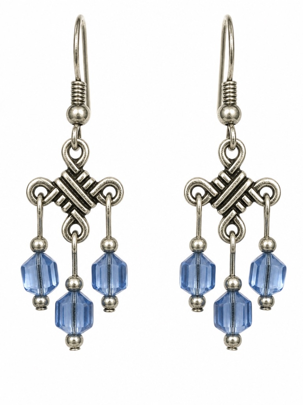 Celtic Knot With Light Blue Crystal Cube Bead Chandelier Earrings